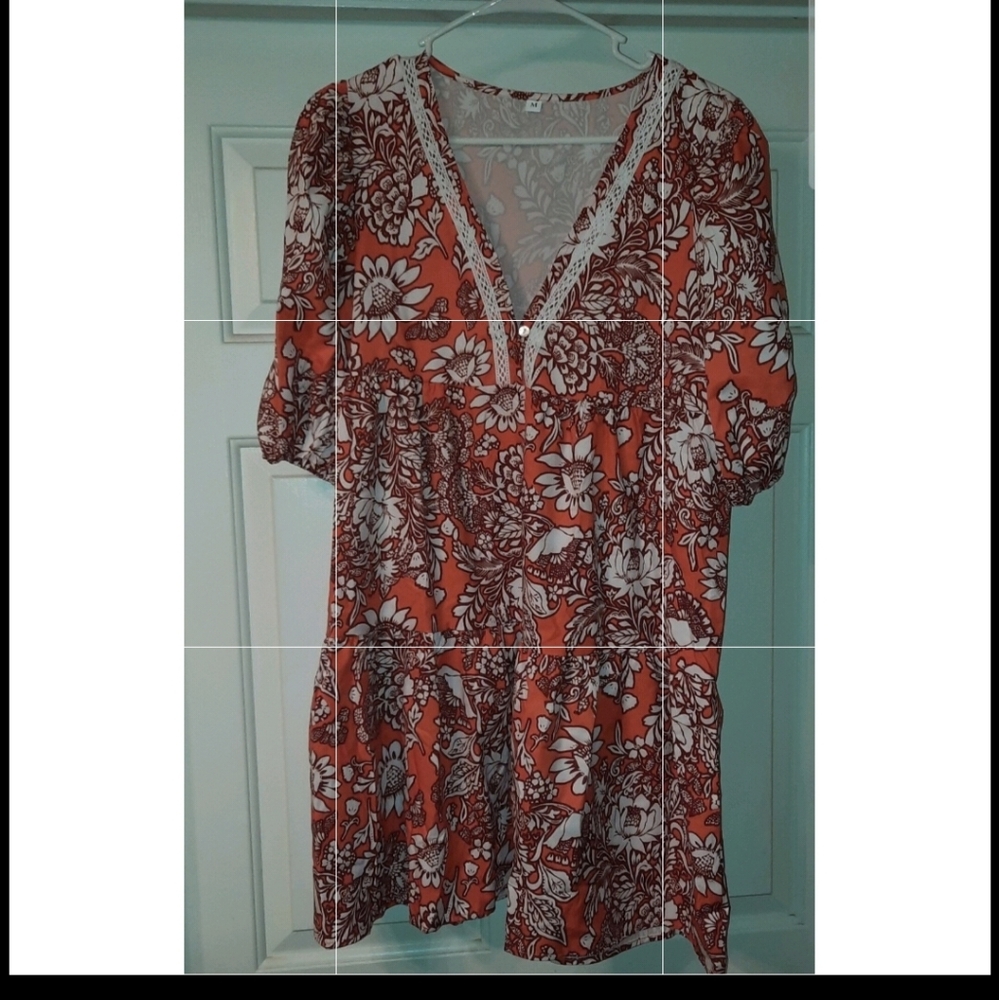 Floral boho tunic dress medium to large flowy